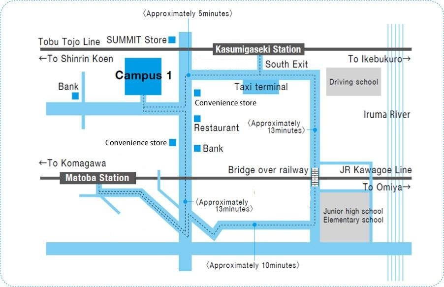 Access Map (Kasumigaseki Stations to Kawagoe Campus 1)